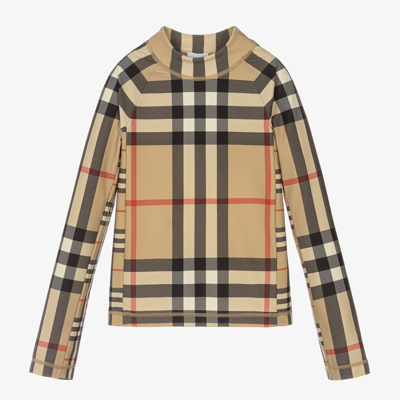 Burberry Teen Beige Check High Neck Ls Top