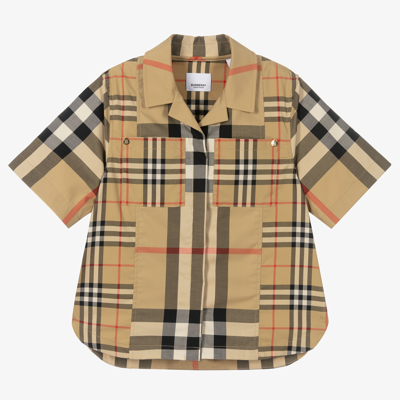 Burberry Teen Girls Beige Check Shirt In Beige,black