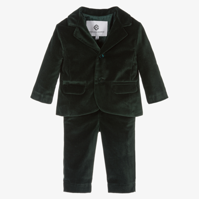 Beatrice & George Kids' Boys Green Cotton Velvet Suit