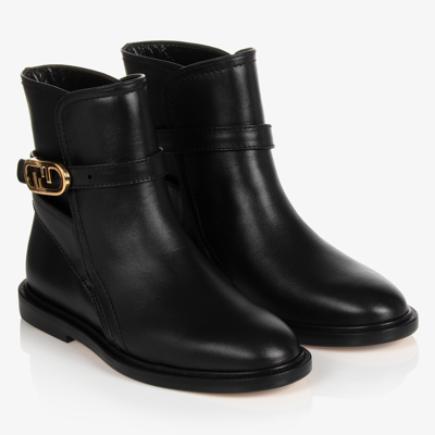 Fendi Kids' Girls Black Leather Boots