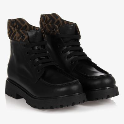 Fendi Teen Black Ff Leather Boots
