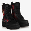 DOLCE & GABBANA BLACK LEATHER LACE-UP BOOTS