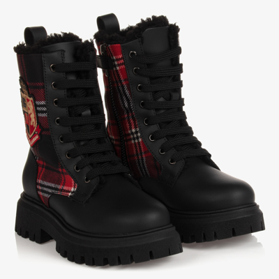 Dolce & Gabbana Kids' Black Leather Lace-up Boots