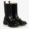 Gucci Girls Black Leather Boots In Black