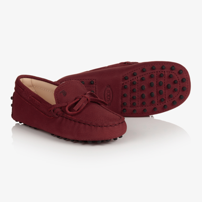 Tod's Babies' Red Leather Moccasin Shoes