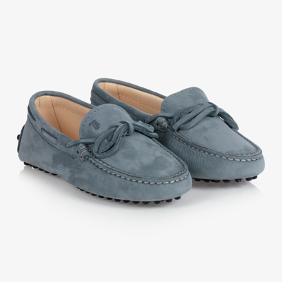 Tod's Kids' Blue Suede Moccasin Shoes