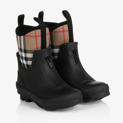 Burberry Black & Beige Check Rain Boots