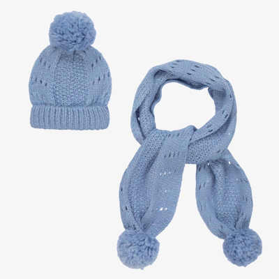 Abel & Lula Kids' Girls Blue Knit Hat & Scarf Set
