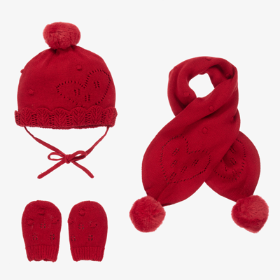 Mayoral Newborn Babies' Girls Red Hat, Scarf & Mittens Set
