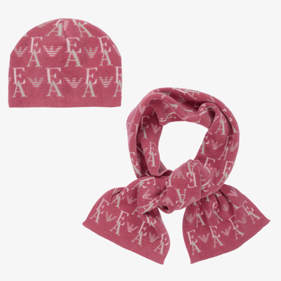 Emporio Armani Kids' Girls Pink Logo Hat & Scarf Set