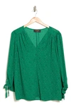 Renee C Tie Cuff V-neck Blouse In Green