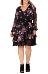 S AND P STANDARDS & PRACTICES FLORAL PRINT BELTED LONG SLEEVE CHIFFON DRESS