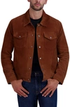 Cole Haan Trucker Suede Jacket In Cognac