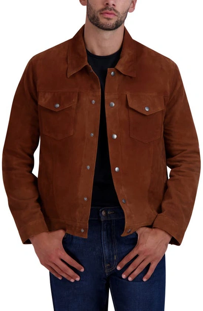 Cole Haan Trucker Suede Jacket In Cognac