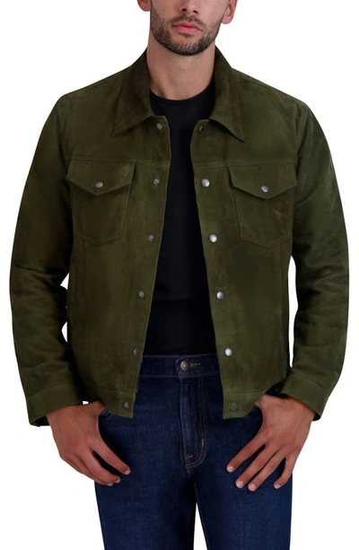 Cole Haan Trucker Suede Jacket In Green