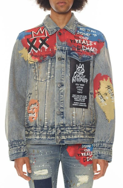 Cult Of Individuality Type Iv Denim Jacket With Double Cuff And Waistband In Basq In Blue