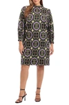 Donna Morgan For Maggy Abstract Print Balloon Sleeve Shift Dress In Black/ Purple