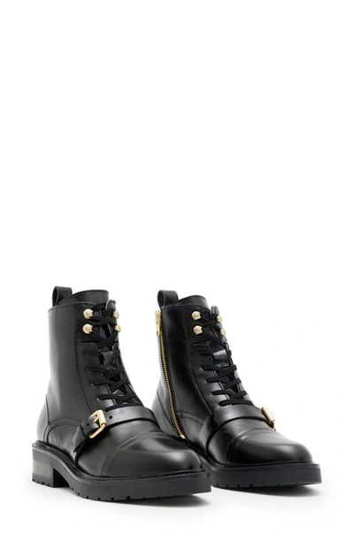 Allsaints Donita Combat Boot In Black/ Warm Brass