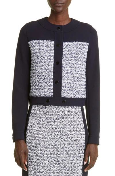 St John Mixed Media Jacket In Navy/ Ecru