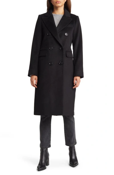 Sam Edelman Double Breasted Wool Blend Coat In Black