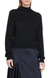 Vince Fine Gauge Seamless Mock Neck Wool Sweater In Black