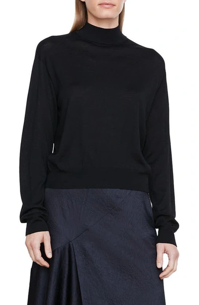 Vince Fine Gauge Seamless Mock Neck Wool Sweater In Black