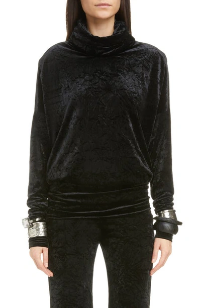 Saint Laurent Crushed Velour Blouse In Black