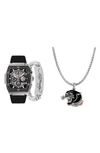 I Touch Ed Hardy 3-piece Jewelry & Square Watch Set In Black