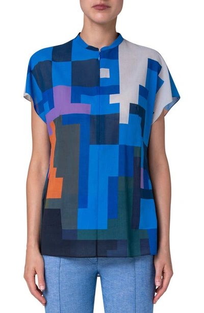Akris Colorblocked High-low Blouse In Multicolor