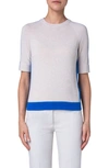 AKRIS COLORBLOCK SHORT SLEEVE CASHMERE SWEATER