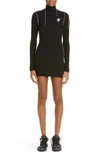 OFF-WHITE OUTLINE EMBROIDERED LONG SLEEVE WOOL BLEND RIB MINIDRESS