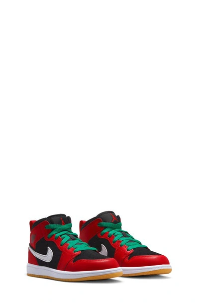 Nike Kids' Jordan 1 Mid Se Sneaker In Black/ Red/ White/ Malachite