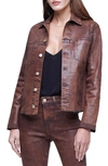 L Agence Janelle Slim Fit Raw Hem Jacket In Cocoa Mineral Coated