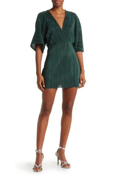 Topshop Plisse Batwing Sleeve Mini Dress In Green | ModeSens