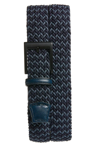 Torino Braided Chevron Stretch Belt In Navy Multi