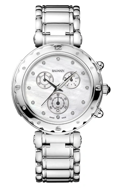 Balmain Watches Chronograph Diamond Bracelet Watch, 38mm In Silver