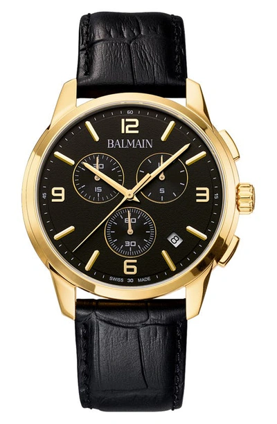 Balmain Men's Swiss Chronograph Madrigal Black Leather Strap Watch 42mm In Yellow