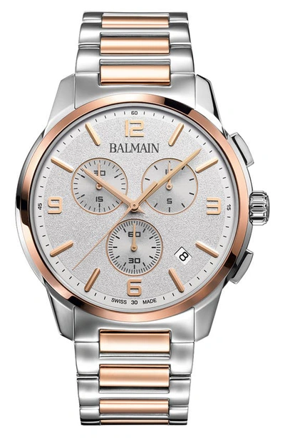 Balmain Men's Swiss Chronograph Madrigal Two-tone Stainless Steel Bracelet Watch 42mm In Silver,pink