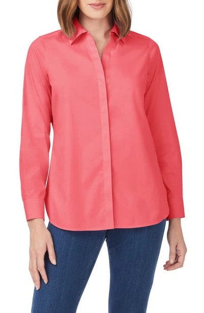 Foxcroft Kylie Non-iron Cotton Button-up Shirt In Coral Sunset