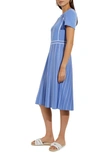 Misook Contrast Stripe A-line Knit Dress In Ribbon Blue