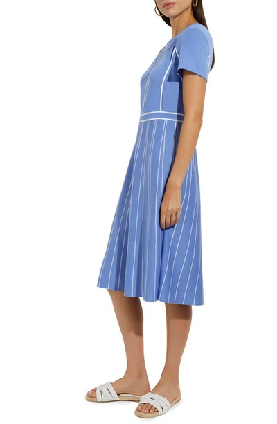 Misook Contrast Stripe A-line Knit Dress In Ribbon Blue/ White