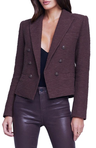 L Agence Brooke Double Breasted Crop Cotton Blend Blazer In Espresso