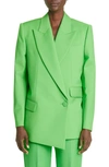 Alexander Mcqueen Drop-hem Double-breasted Boxy Blazer Jacket In Acid Green