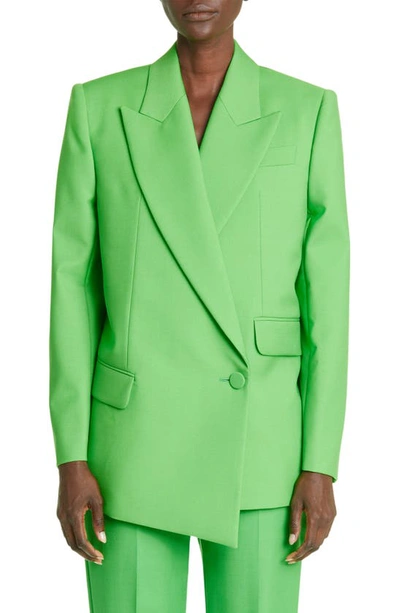 Alexander Mcqueen Drop-hem Double-breasted Boxy Blazer Jacket In Acid Green