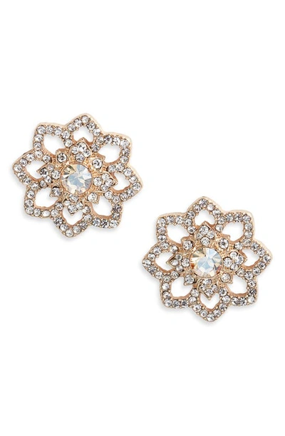 Marchesa Crystal Openwork Flower Button Earrings In Gold/ Cgs/ Cry