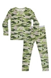 BELLABU BEAR KIDS' GREEN CAMO FITTED TWO-PIECE PAJAMAS