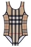 Burberry Beige Swimsuit For Girls With Iconic Check In Archive Beige Ip Chk