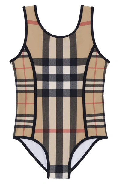 Burberry Kids' Beige Swimsuit For Girls With Iconic Check In Archive Beige