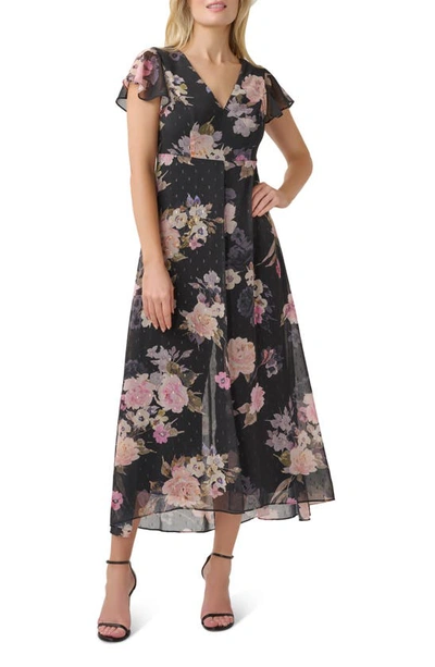 Adrianna Papell Floral Chiffon Maxi Dress In Black