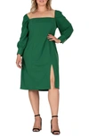 S And P Long Sleeve Off The Shoulder Dress In Green